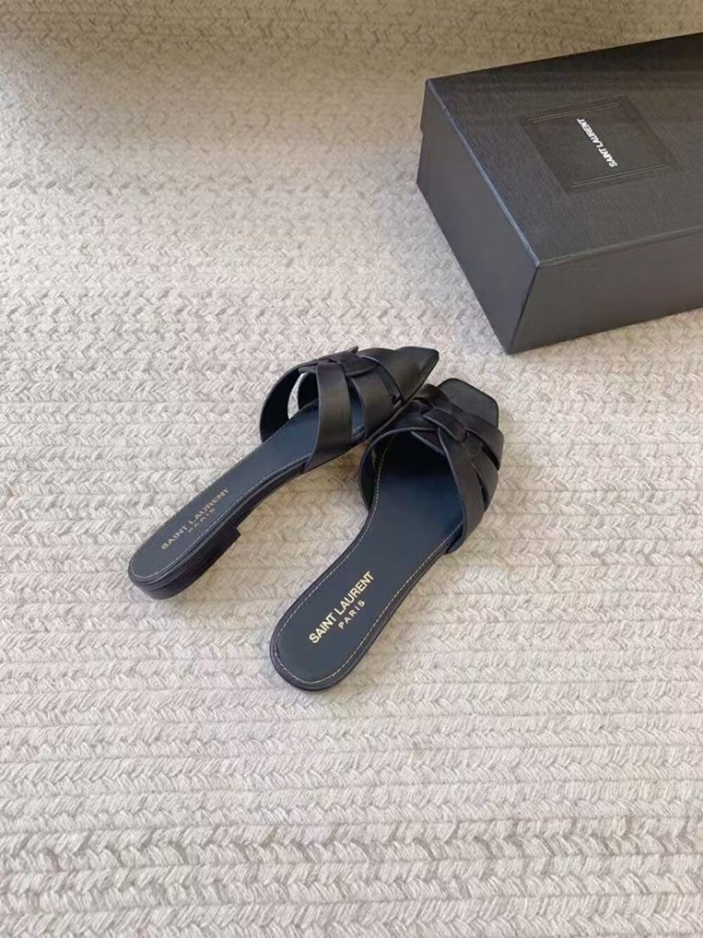 Saint Laurent Black Braided Leather Slide Mules - Picture 2 of 6